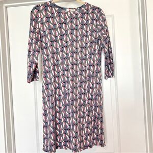 Boden Shift Dress Women’s US 6 Gray Pink Bird Parrot Print 3/4 Sleeve Cotton
